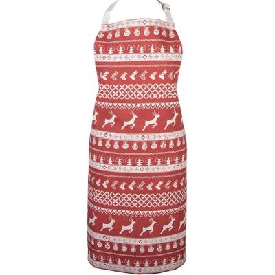 Clayre & Eef Červená bavlněná zástěra s jeleny Nordic Christmas New 70x85 cm
