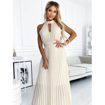 Numoco Плисирана миди рокля с падащо деколте - бежово Numoco numoco | Bezhov | ЖЕНИ | ЕДИН РАЗМЕР