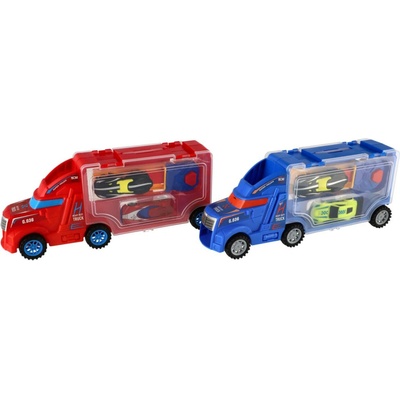 Teddies Auto kamion přepravník + auto 2ks plast 28cm na volný běh 2 barvy v krabici 29x12x8cm