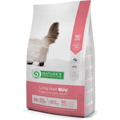 Nature's Protection Nature's Protection CAT - Long Hair, висококачествена храна за пораснали котки над 1 година, подходяща за дългокосмести животни, Литва - 7 кг