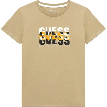 GUESS Бежова тениска с къс ръкав с трицветен надпис Guess за момче