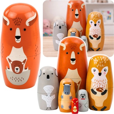RKToys Dřevěná matrjoška zvířátka 6 ks skládací