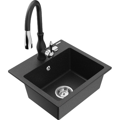 Mexen Milo кухненска мивка от гранит с 1 отделение с кухненски смесител Savita, черен/сребрист металик- 6505-73-672601-70 (6505-73-672601-70)