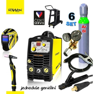 Kowax SET 6 GeniTig 200DC PULZ HF DC TIG/MMA + zvárací horák HKT09A4 4m + zváracia kukla + tlaková fľaša ARGON 8l + redukčný ventil + podvozok