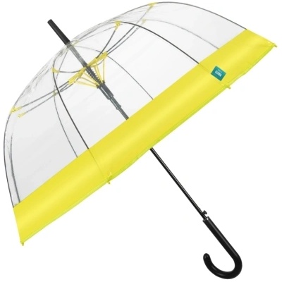 Дамски прозрачен автоматичен голф чадър Perletti Time 26137, Прозрачен/Жълт кант