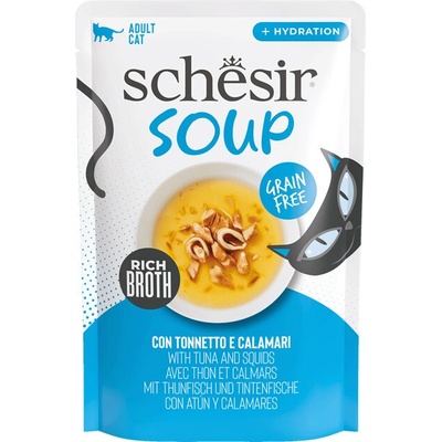 Schesir Cat Adult Soup divoký tuniak a kalmáre 85 g