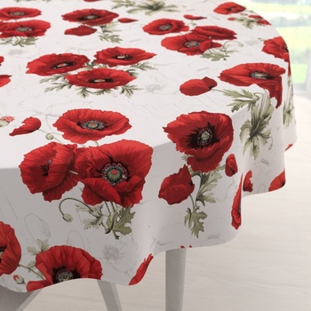 Biante bavlna okrúhly obrus Sandra SA-632 Vlčie maky na bielom Ø 140 cm