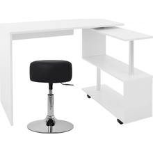 ML-Design Stôl v tvare L s taburetkou, 150x88x75 cm, biely, z MDF