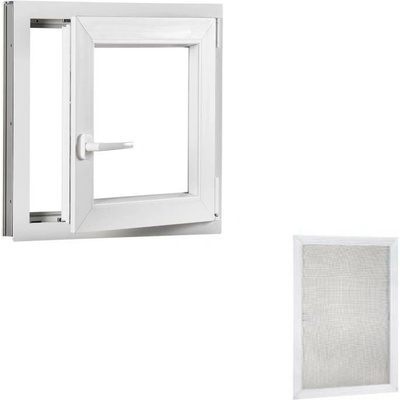 Okna Hned Sada plastové okno 800 x 800 mm pravé, otevíravé i sklopné, bíle + hliníková síť proti hmyzu