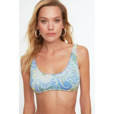 Trendyol Green Floral Print Bandeau bikini Top šedá