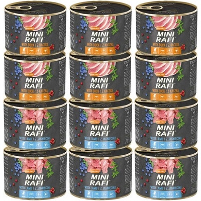 Rafi Mini Mix príchuťou s kačicou a jahňacím pre psy malých plemien 12x185g
