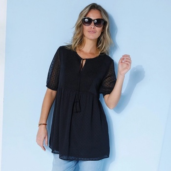 Jednofarebná tunika s výšivkou bodiek z recyklovaného polyesteru čierna