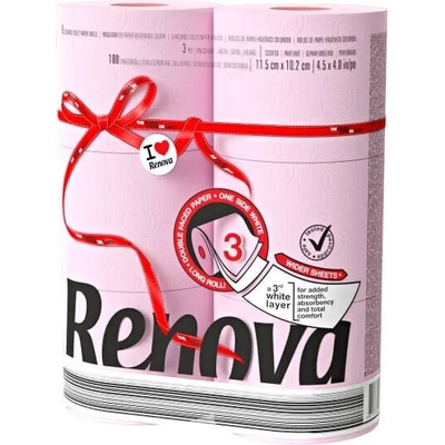 Renova луксозна тоалетна хартия 3 пластова розова 6 ролки