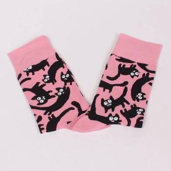 Image 1 of Забавни мъжки чорапи в розов цвят с черни котки