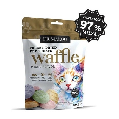 DR MALOU Waffle Mixed Flavor Wafle liofilizované z mäsa kurčaťa pre mačky 60 g