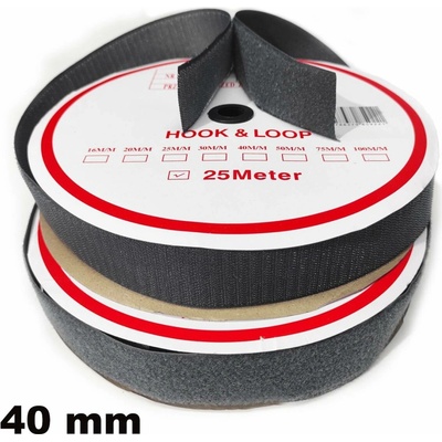 Pásek na suchý zip Háček a Smyčka set barva grafitová 40 mm balení 25 m