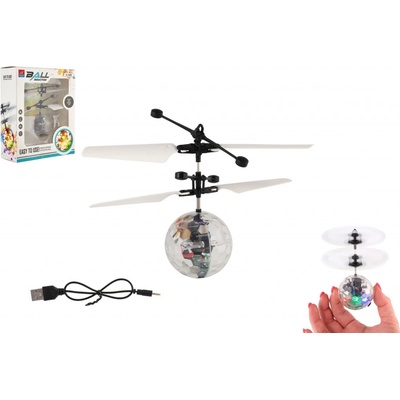 Teddies Vrtulníková koule létající svítící reagující na pohyb ruky s USB průhledná