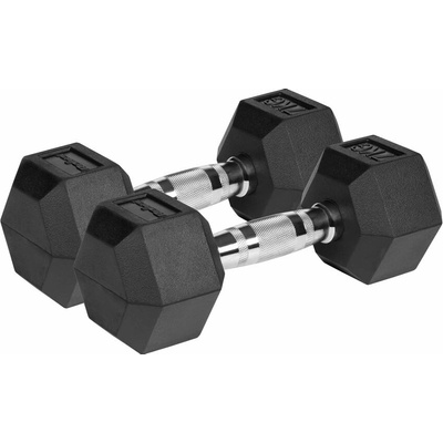 REBEL ACTIVE Liatinové pogumované činky HEX 2 x 7 kg