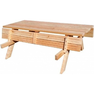 Drewmax Pivní set 180 cm síla 3,8 - modřín sklápěcí sedáky Lazura - Palisandr
