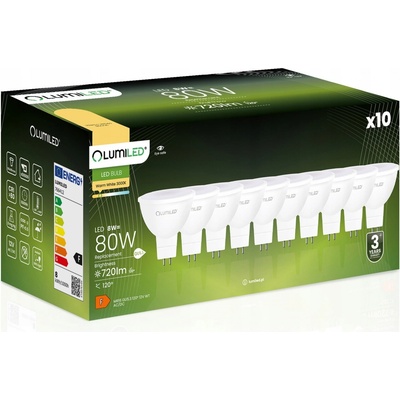 Lumiled 10x LED žárovka GU5.3 MR16 8W = 80W 720lm 3000K teplá 120° 12V