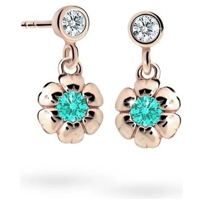 Danfil dětské náušnice kytičky C2151 z růžového zlata s kamínky Mint Green zapínání balónek