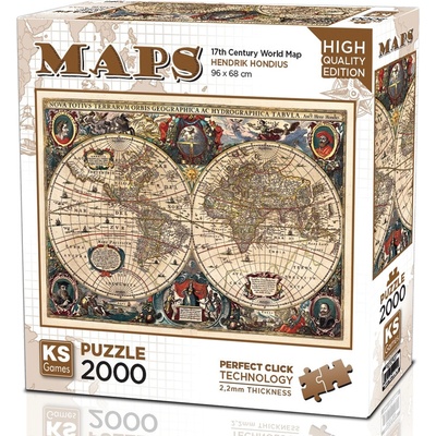 KS Games Пъзел KS Games от 2000 части - Винтидж световна карта (22529)