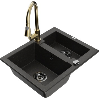 Mexen Carlos гранитна мивка с 1, 5 камери с кухненски смесител Elia, (6518-75-670101-50-B)