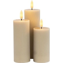 SIRIUS LED svíčky z pravého vosku dobíjecí Smilla, sada 3 ks, výška 10/12,5/15cm, pr. 7,5 cm, šedá, bez stanice