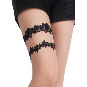 SuperLove Flirty Floral Lace Leg Garters 81281 Black