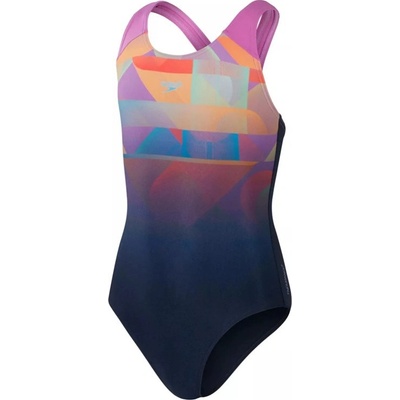 Speedo Digital Placement Splashback Girls Pink/Navy