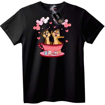 NOONEBRAND Тениска Chip & Dale Валентинска Чаша - 5XL, Black