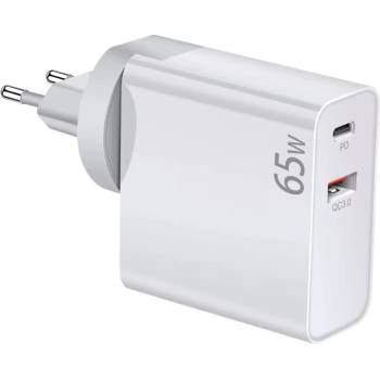 Makki Универсално зарядно за стена Charger Wall GaN - USB Type-C/A 65W White - MAKKI-GN65W1A1C (MAKKI-GN65W1A1C)