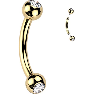 Atreya Zlatý titanový banánek s vnitřním závitem a čirými zirkony 1,2 mm velikost koncovky 3 mm průměr 6 mm