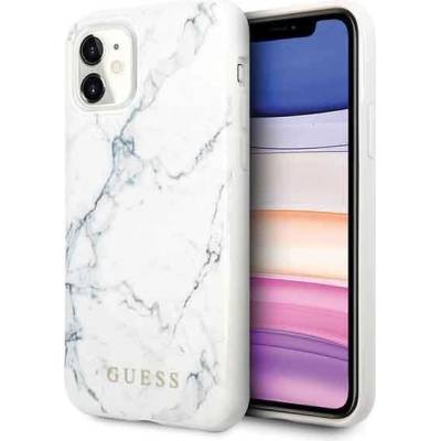 GUESS Marble Case - дизайнерски кейс с висока защита за iPhone 11 (бял)
