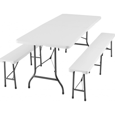 tectake 404527 kempingová sada stola a lavice – skladacia - biela