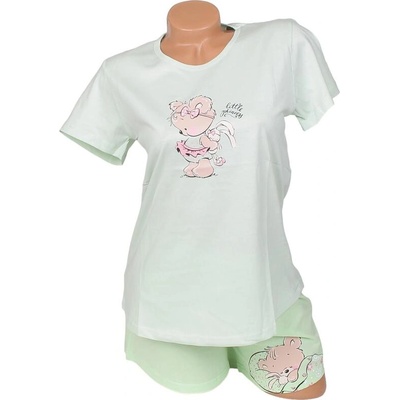 Дамска лятна пижама с къс ръкав в светлозелено с мече