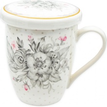 BELLA FIORE Porcelánový hrnček so sitkom a viečkom FLOWER 340 ml