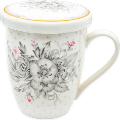BELLA FIORE Porcelánový hrnček so sitkom a viečkom FLOWER 340 ml
