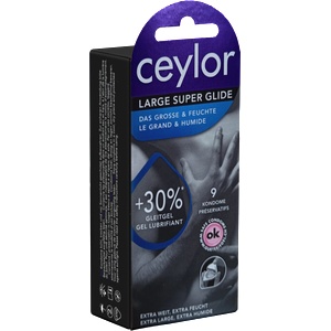 ceylor Single: Large Super Glide, 9 extra wide condoms with 30% more cream lubricant