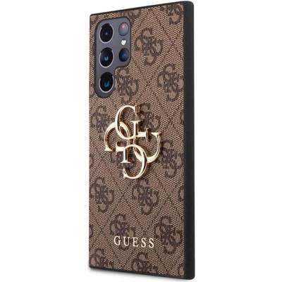 GUESS Saffiano 4G Metal Logo Leather Hard Case - дизайнерски кожен кейс за Samsung Galaxy S23 Ultra (кафяв)
