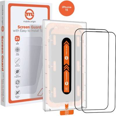Mobile Origin Screen Guard Tempered Glass 2 Pack - 2 броя калени стъклени защитни покрития за дисплея на iPhone 15 (черен-прозрачен)