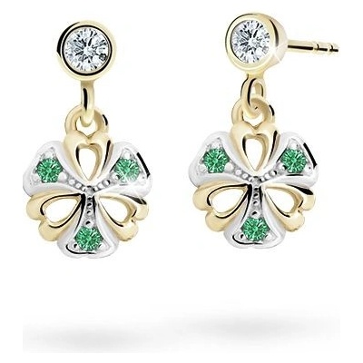Danfil dětské náušnice kytičky C2230 ze žlutého zlata s kamínky Emerald Green zapínání balónek