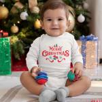  Бяло бебешко боди Merry Christmas