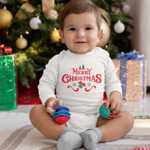  Бяло бебешко боди Merry Christmas