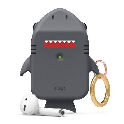 Airpods Shark Design Silicone Case - силиконов калъф с карабинер за Apple Airpods и Apple Airpods 2 (сив)