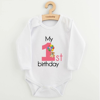 Dětské body s potiskem New Baby My first birthday pink