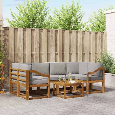 vidaXL Комплект дивани за открито 7 pcs Естествено и светло сиво (3366094)