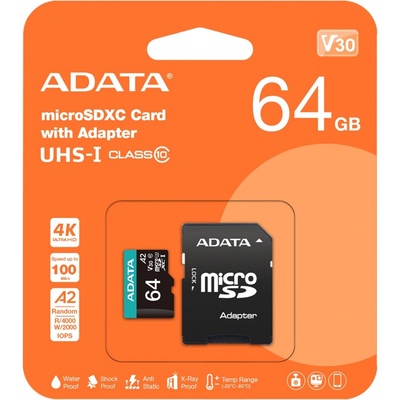 ADATA MICROSDXC 64GB AUSDX64GUI3V30SA2-RA1