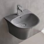 Inter Ceramic Мивка за баня ICC 4746MG, Inter Ceramic, с полуконзола, стенен монтаж, с отвор за смесител и преливник, порцелан, сив мат, 48x46x37см (4746MG)