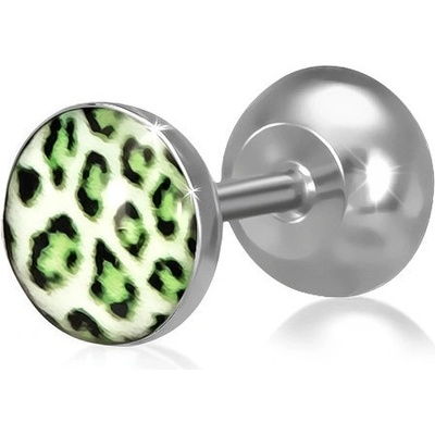 Šperky eshop falešný piercing do ucha z oceli kruh se zeleným leopardím vzorem O1.13